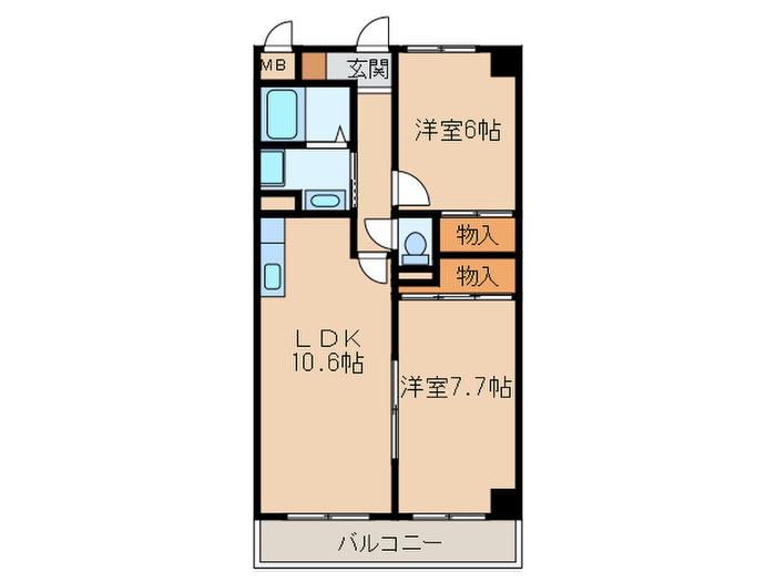 ユイマールT&T(2LDK/4階)の間取り写真