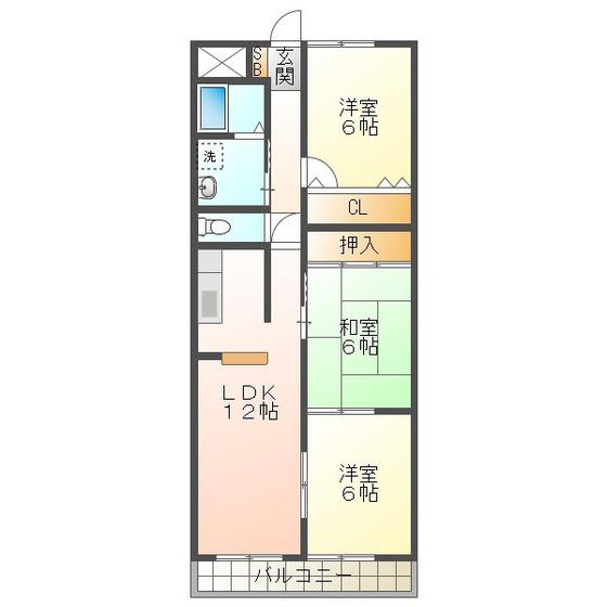 アズワン(3LDK/3階)の間取り写真