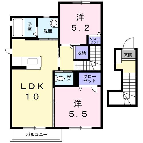 クラヴィエ林町(2LDK/2階)の間取り写真