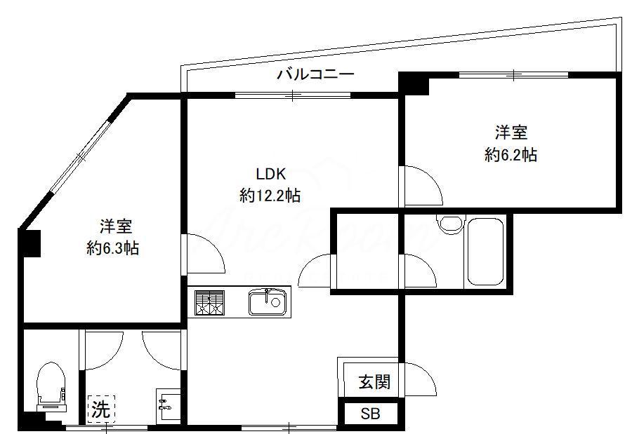 神田ビル(2LDK/5階)の間取り写真