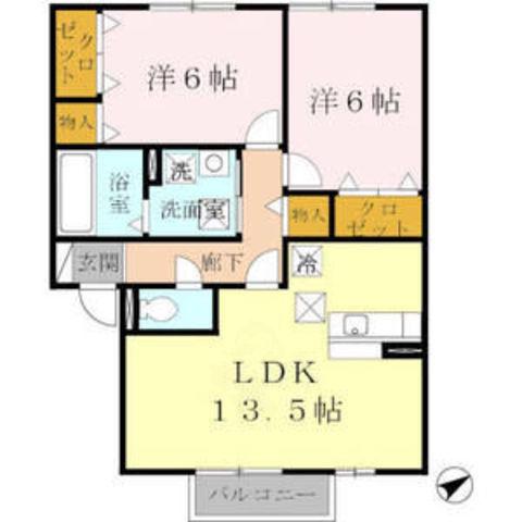 グランモア航(2LDK/1階)の間取り写真