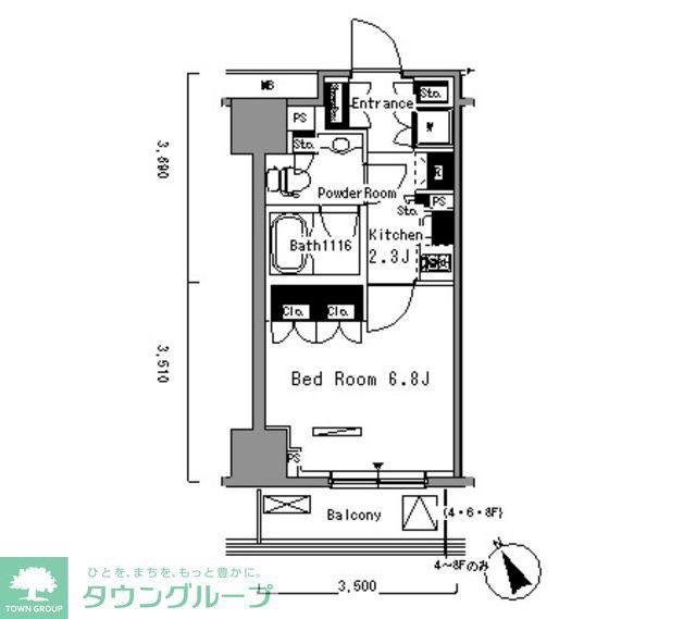パークアクシス新板橋ウエスト(1K/9階)の間取り写真