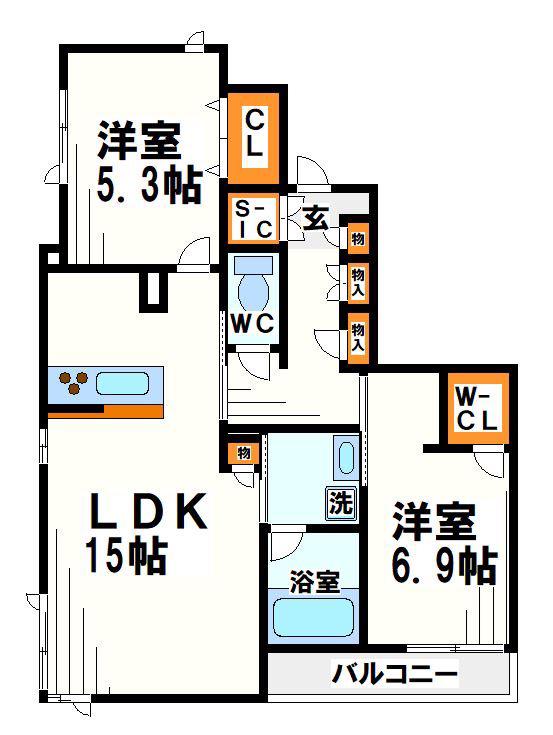 ヴィル・デ・アンファン(2LDK/2階)の間取り写真