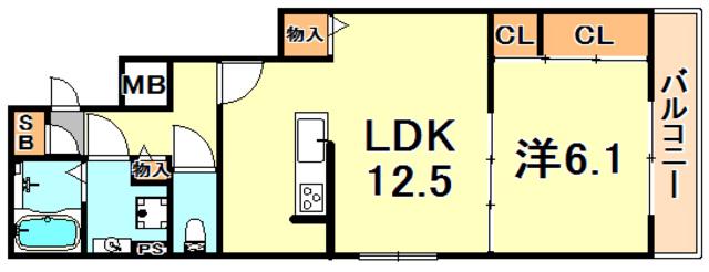 グレイスコート住吉本町(1LDK/3階)の間取り写真