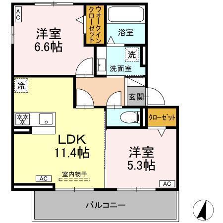 サンザシ栄光(2LDK/2階)の間取り写真