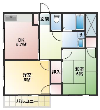 ハートピア小林(2DK/2階)の間取り写真