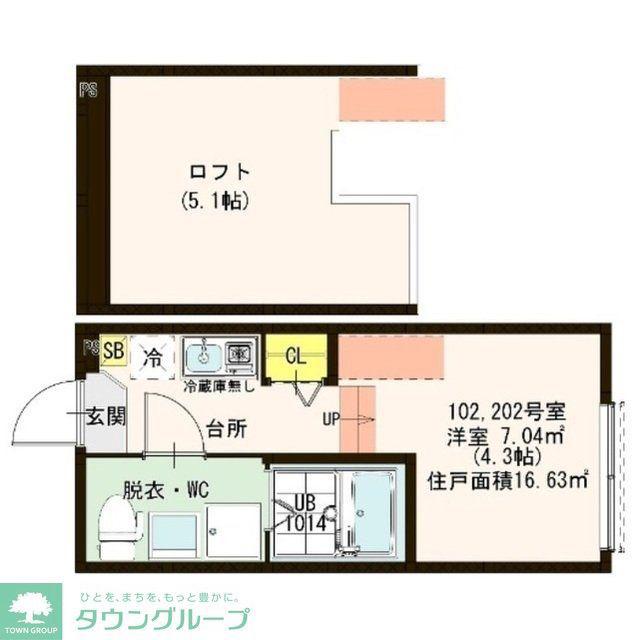 ブランニューデイズ梅島(1K/2階)の間取り写真