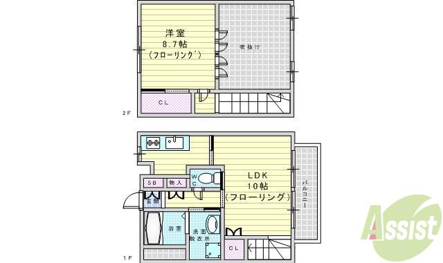 オークベッツ(1LDK/1階)の間取り写真