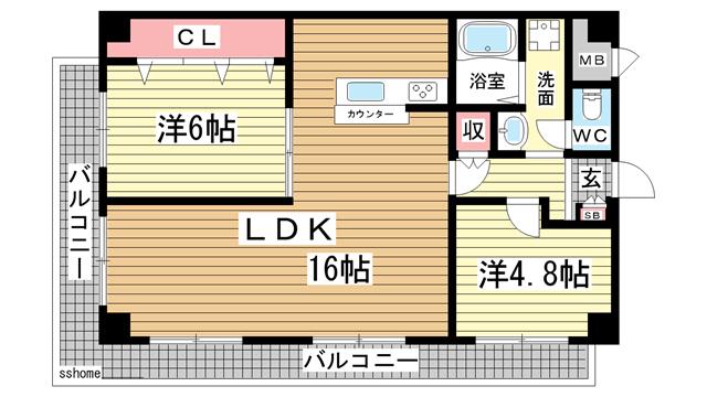 ユニーブル六甲(2LDK/1階)の間取り写真