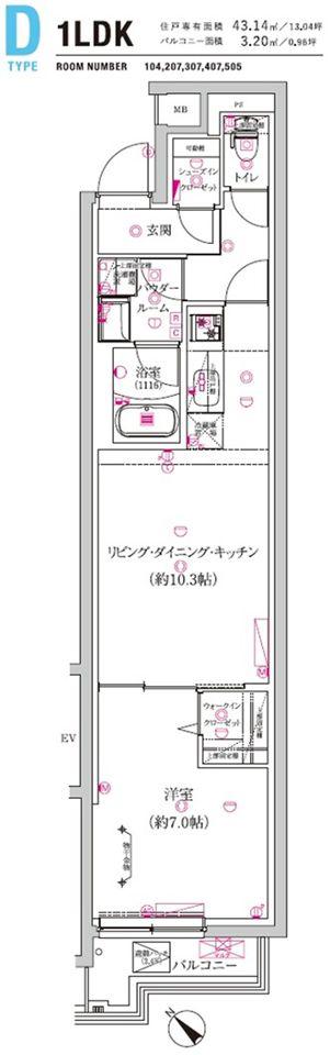 MAXIV上石神井(1LDK/2階)の間取り写真