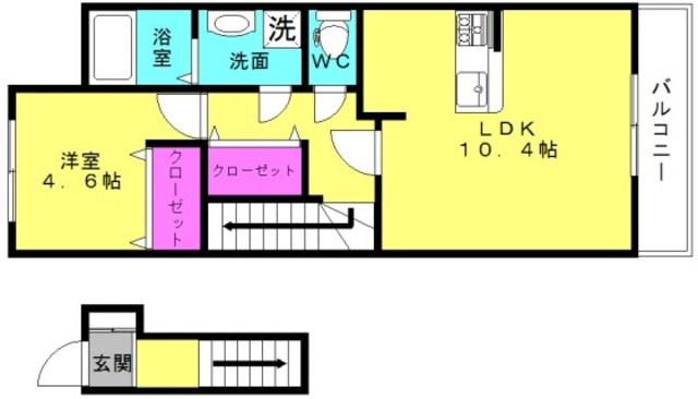 ソレイユ(1LDK/2階)の間取り写真