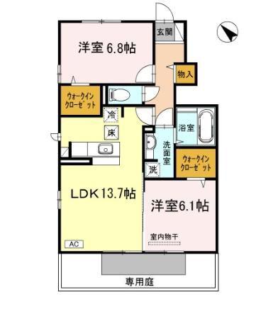 ラフィーネ東野(2LDK/1階)の間取り写真
