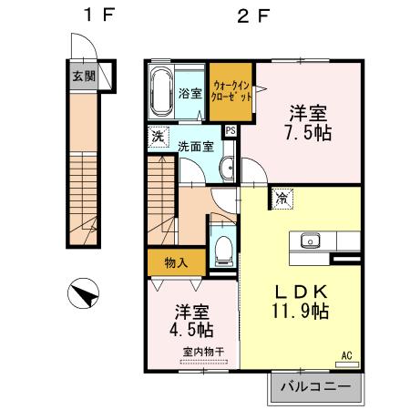 グランメゾン(2LDK/2階)の間取り写真