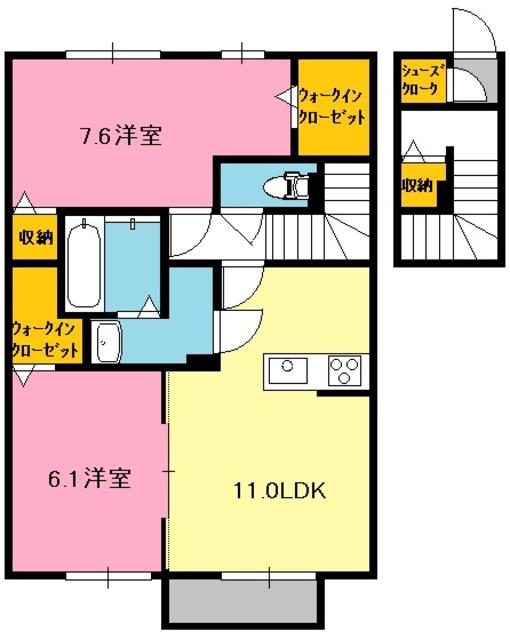 ブロケイドA棟(2LDK/2階)の間取り写真
