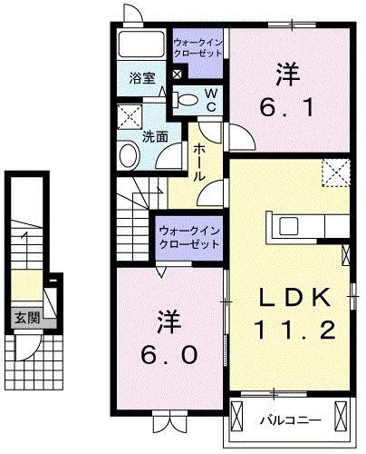 プレーヌ A(2LDK/2階)の間取り写真