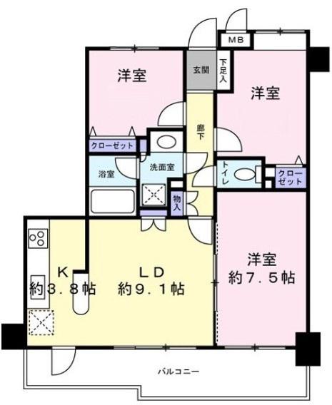 ボヌール八王子(3LDK/5階)の間取り写真