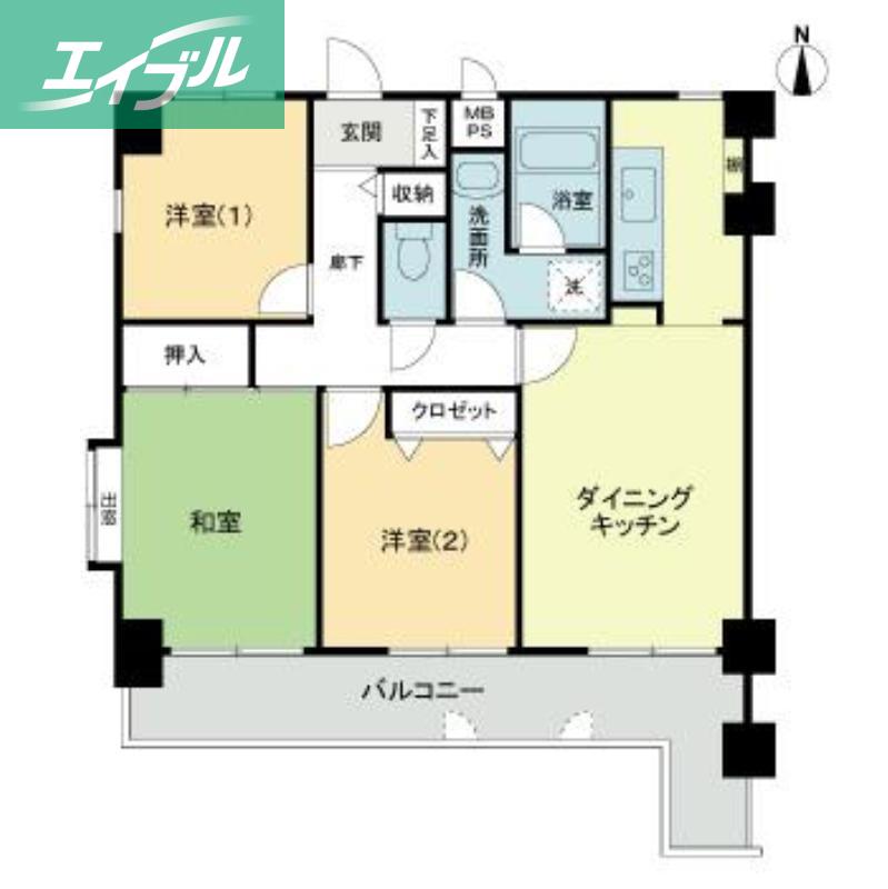 ライオンズマンション岡山医大東第2(3DK/9階)の間取り写真