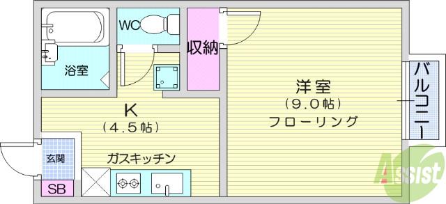 プレジオ泉崎B(1K/2階)の間取り写真