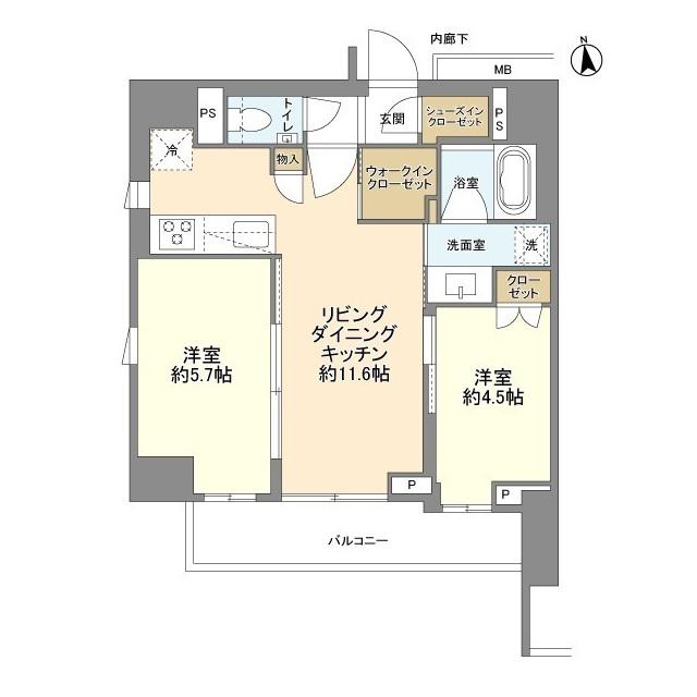 ルジェンテ上野稲荷町(2LDK/12階)の間取り写真