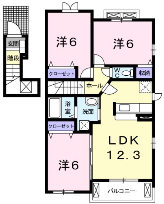 ヴィオラ壱番館A(3LDK/2階)の間取り写真