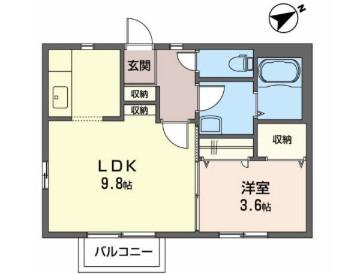シャーメゾン堤町(1LDK/2階)の間取り写真