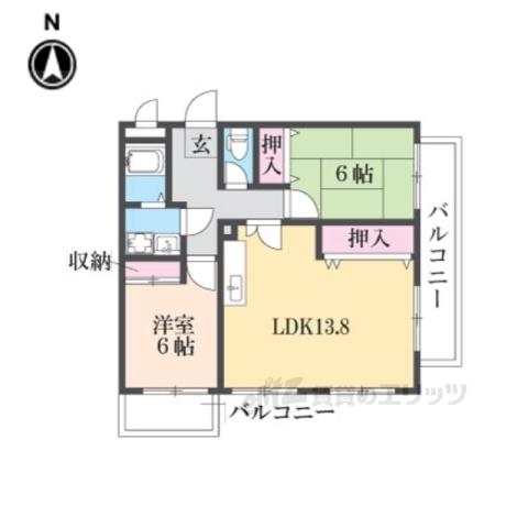 ソレイユ三宅Ⅱ(2LDK/3階)の間取り写真