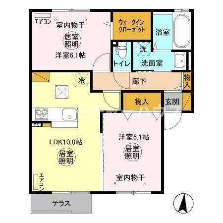 グランマーレMITO D(2LDK/1階)の間取り写真