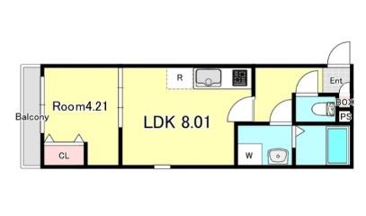 ラグランジュ新川崎(1LDK/1階)の間取り写真