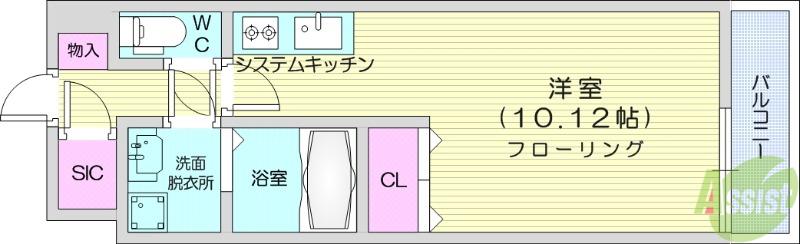MTIマンション仙台卸町(ワンルーム/2階)の間取り写真
