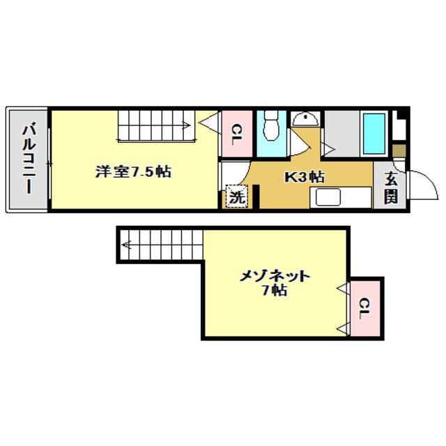 ノワール大原(1K/4階)の間取り写真