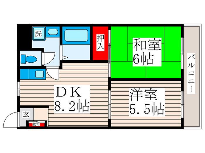 パームスプリングス(2DK/2階)の間取り写真
