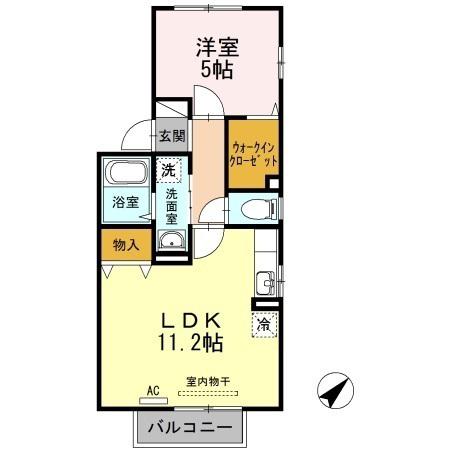 ディアコート B棟(1LDK/2階)の間取り写真