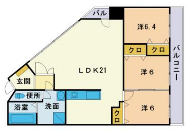 大濠公園南ハイツ(3LDK/4階)の間取り写真