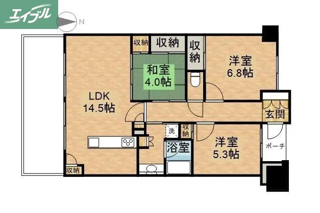 ポレスター野田屋町弐番館(3LDK/5階)の間取り写真