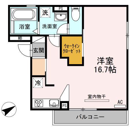 D-ROOM石兼(ワンルーム/2階)の間取り写真