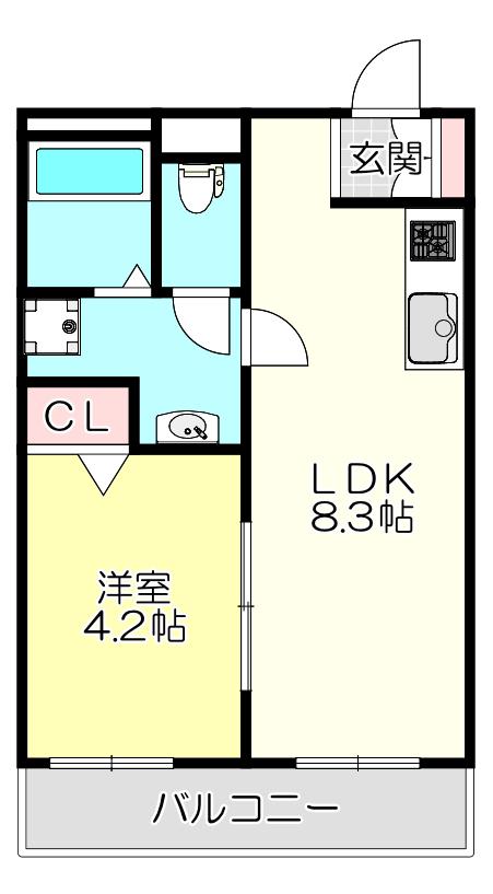 DIAS東石切町(1LDK/2階)の間取り写真