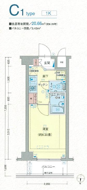 ヴェルト木場マリナコート(1K/3階)の間取り写真