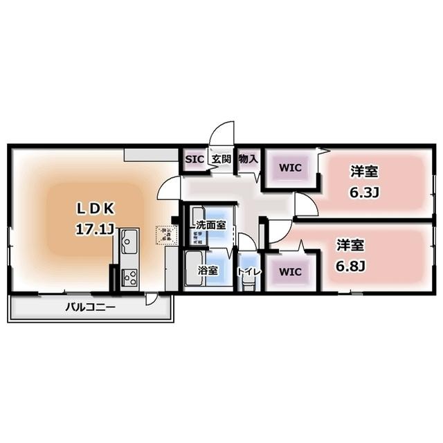 KOMOREBI GARDEN中田本町D(2LDK/3階)の間取り写真
