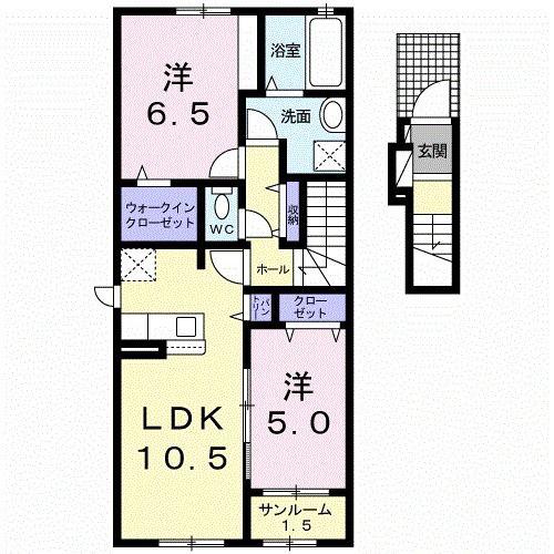 カーサ ピノ ヴィオラ(2LDK/2階)の間取り写真