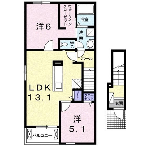 リバーサイド真倉 B(2LDK/2階)の間取り写真