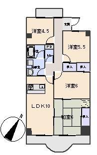 天神山マンションII号館(4LDK/2階)の間取り写真