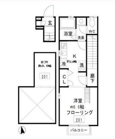 ピュアハウス(1K/2階)の間取り写真