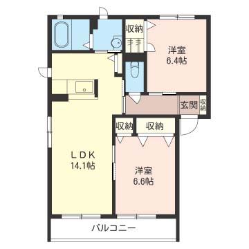 グランデアートル(2LDK/2階)の間取り写真