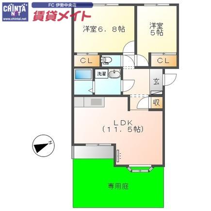 Jアベニール(2LDK/1階)の間取り写真