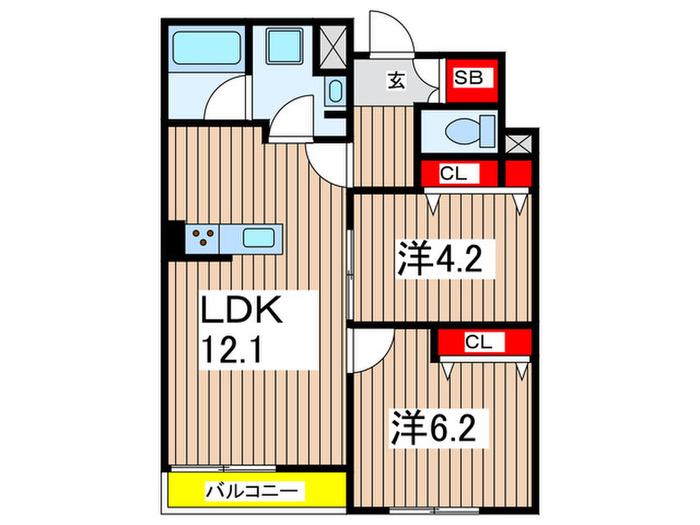MOANA COURT(2LDK/1階)の間取り写真