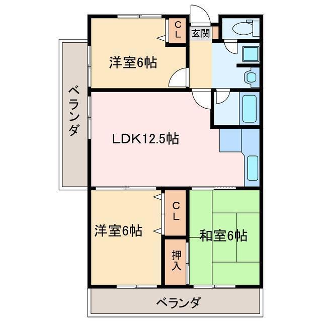 コーナン徳常ビル(3LDK/4階)の間取り写真