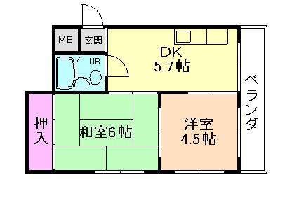 ニューライン千里船場(2DK/3階)の間取り写真