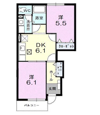 メイプルリーフII(2DK/1階)の間取り写真