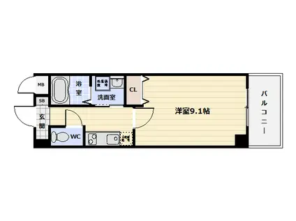 ラソ二条(1K/3階)の間取り写真