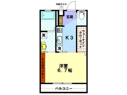 ハピネスおがわ(1K/2階)の間取り写真